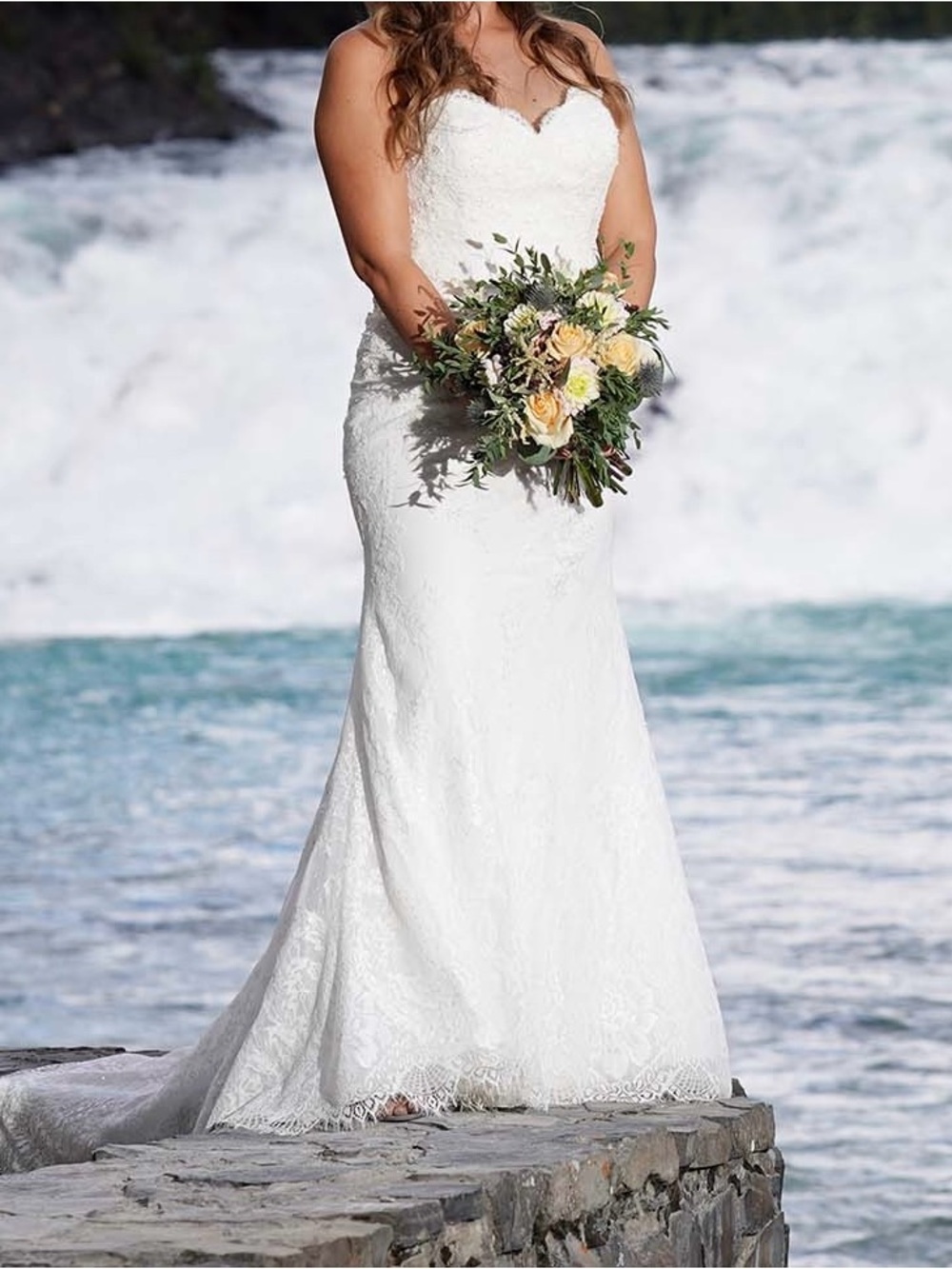 Christina Wu White Lace Strapless-Style Wedding Gown